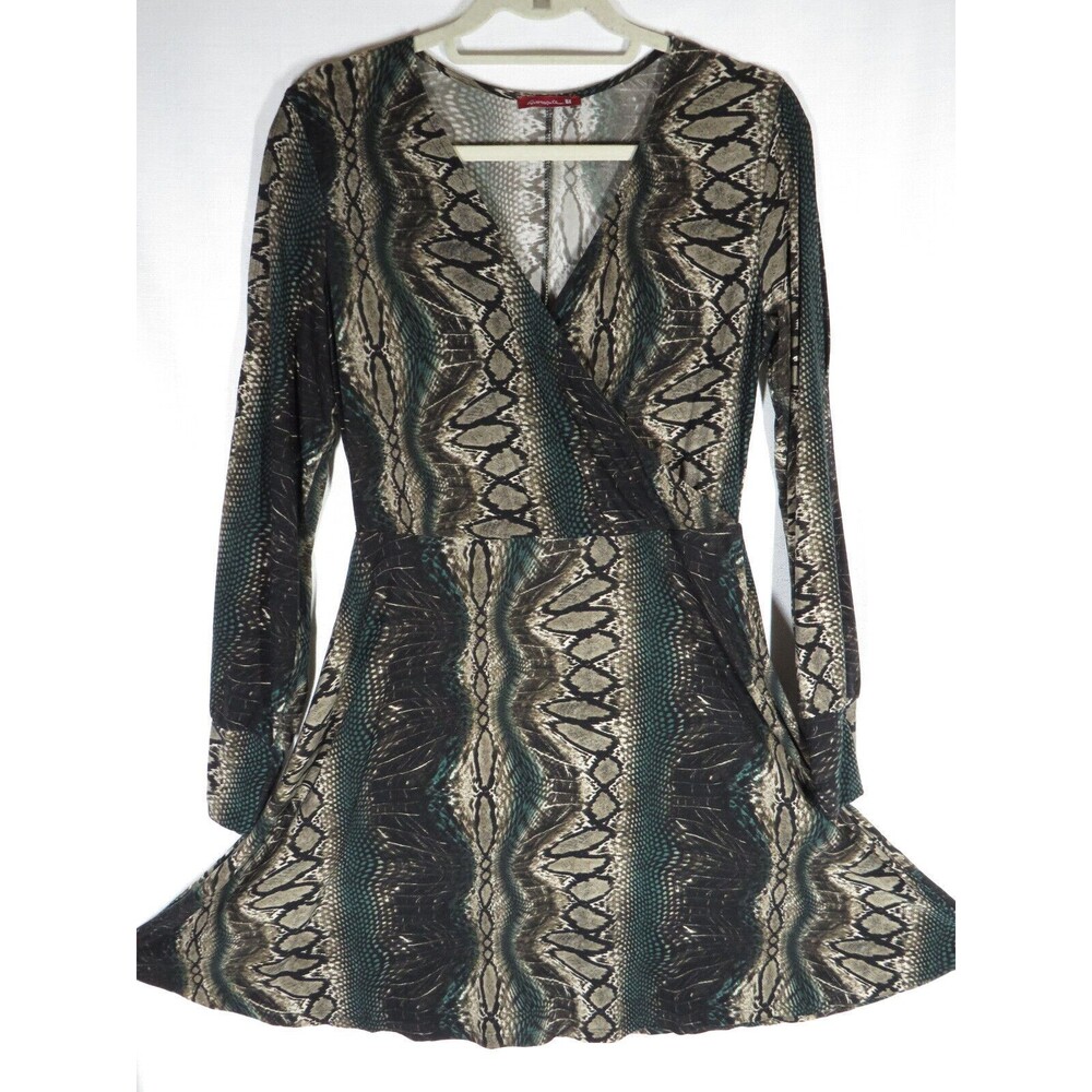 Silvergate Vintage Soft Stretchy Wrap Look Snake Print Skater Dress Size Large